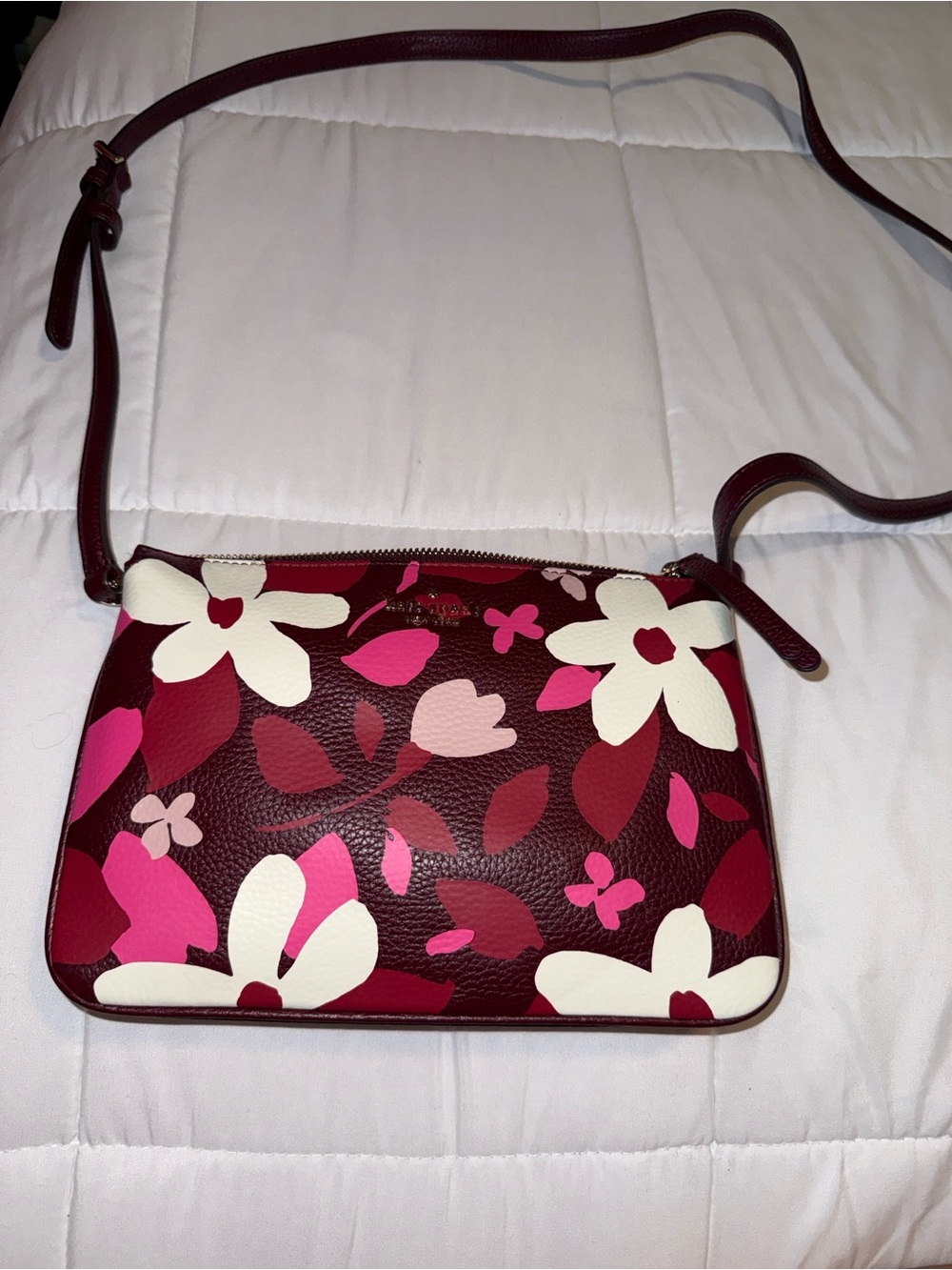 Kate Spade Floral Print Leather Crossbody Bag in Wine Pink